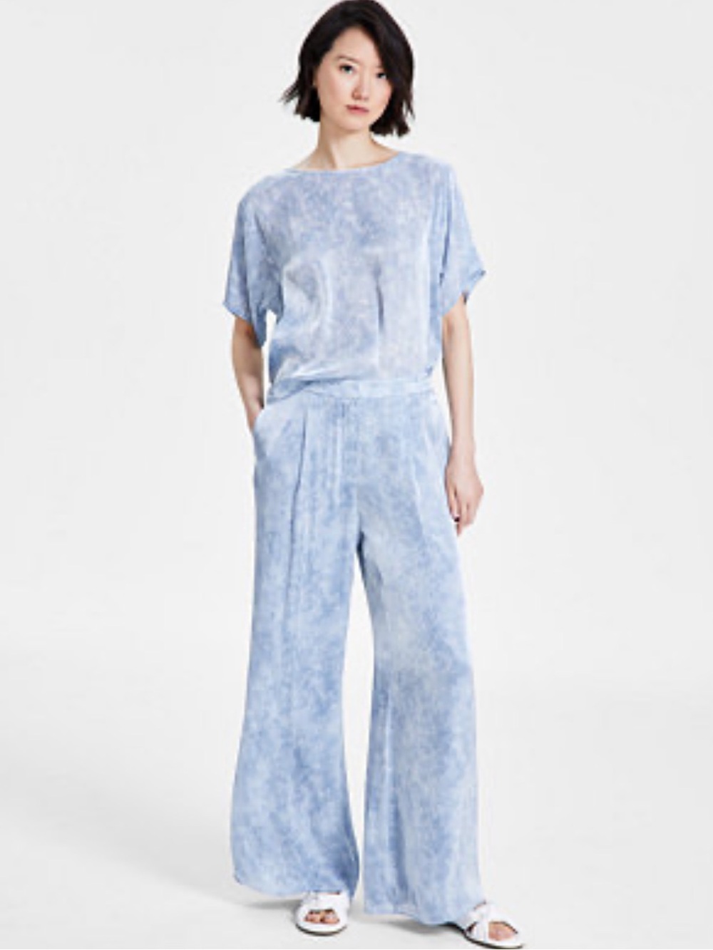 Michael Kors Light Blue Petal Front-Pleat Wide-Leg Pants with Matching top